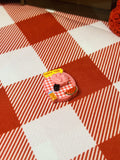 Pink Cream Picnic Tart Mini Taba Squishy from Mini Street Bites Series on a cute mini food display