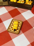 Good Mood Pudding Bears Mini Taba Squishy from Mini Street Bites Series on a cute mini food display